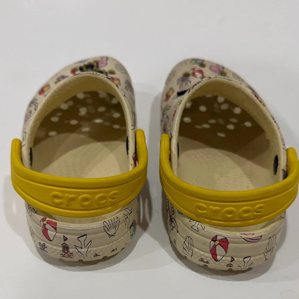 CROCS Kids Beach Print Clogs with Yellow Strap Size 13